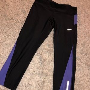 Nike Grey and Purple Dri-Fit crop leggings